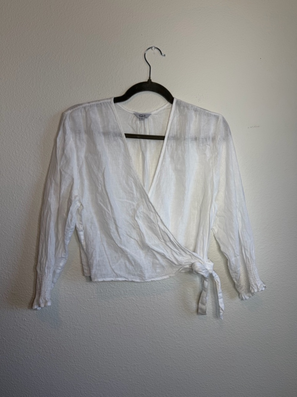 Rails Raquel Linen Blend White Wrap Tie Blouse - Women Tops Size M